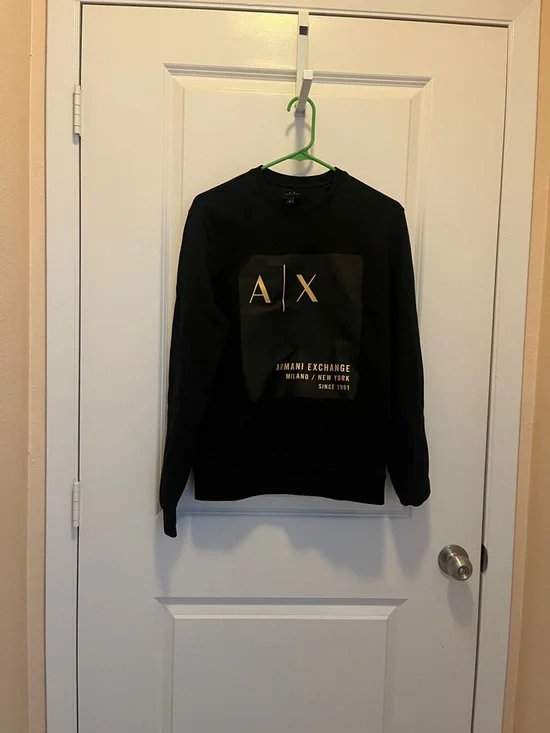 Armani Exchange Black Crewneck with Gold A|X Logo - Picture 1 of 5